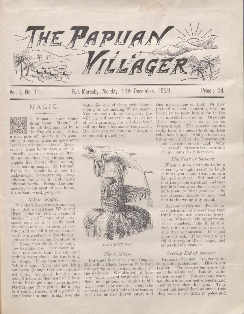 1929年12月16日の新聞『パプアン・ヴィレジャー』第1面