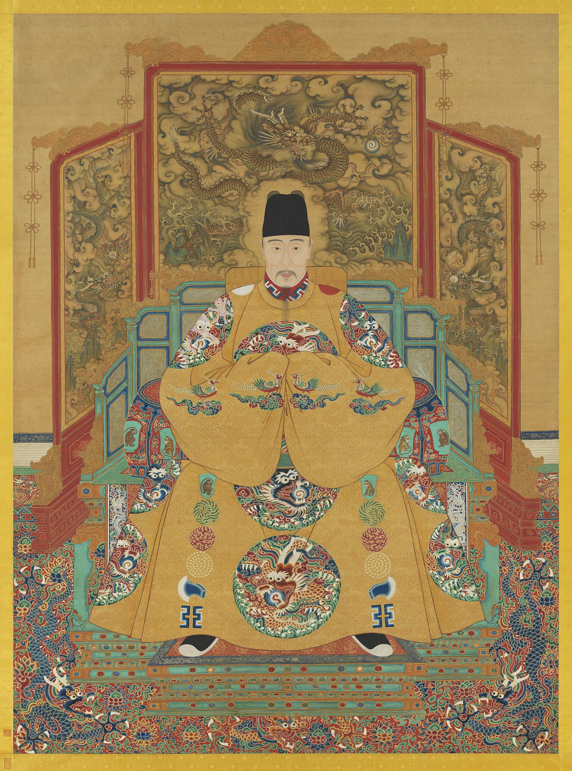 玉座に座る明の嘉靖帝の肖像画