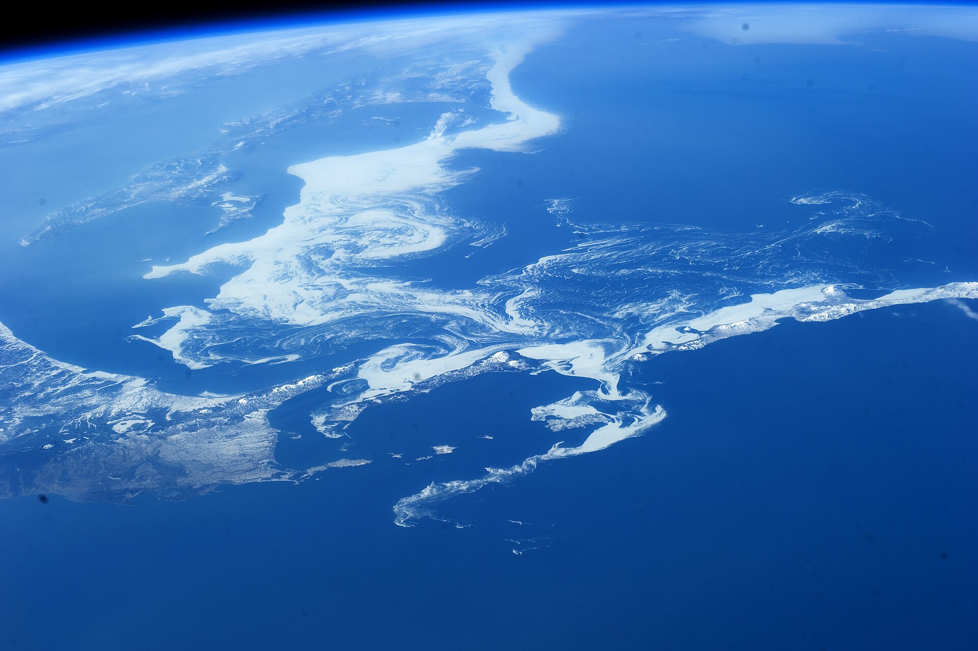 国際宇宙ステーションから見たオホーツク海の海氷