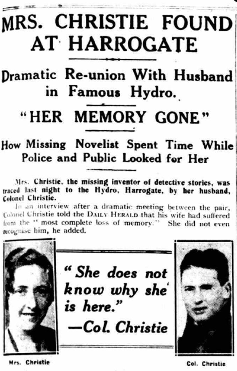 1926年12月15日の新聞に掲載されたアーチー・クリスティとアガサ・クリスティの記事