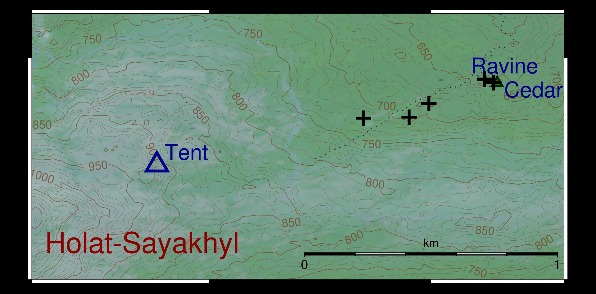事件現場周辺の標高を示す衛星地形図