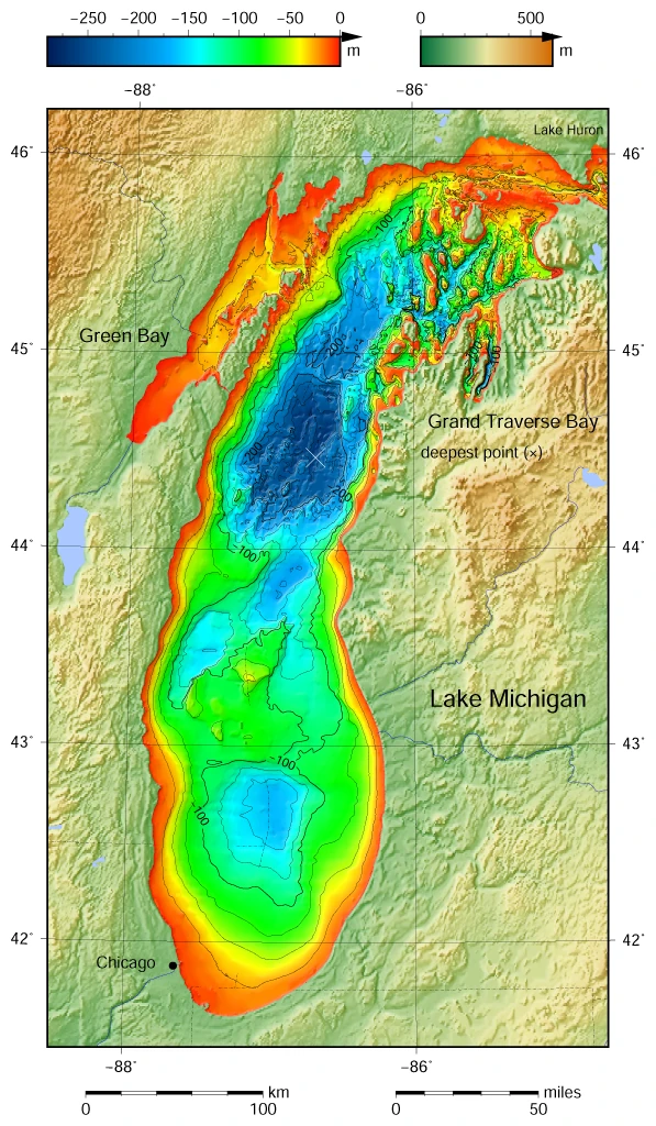 ミシガン湖の水深地図