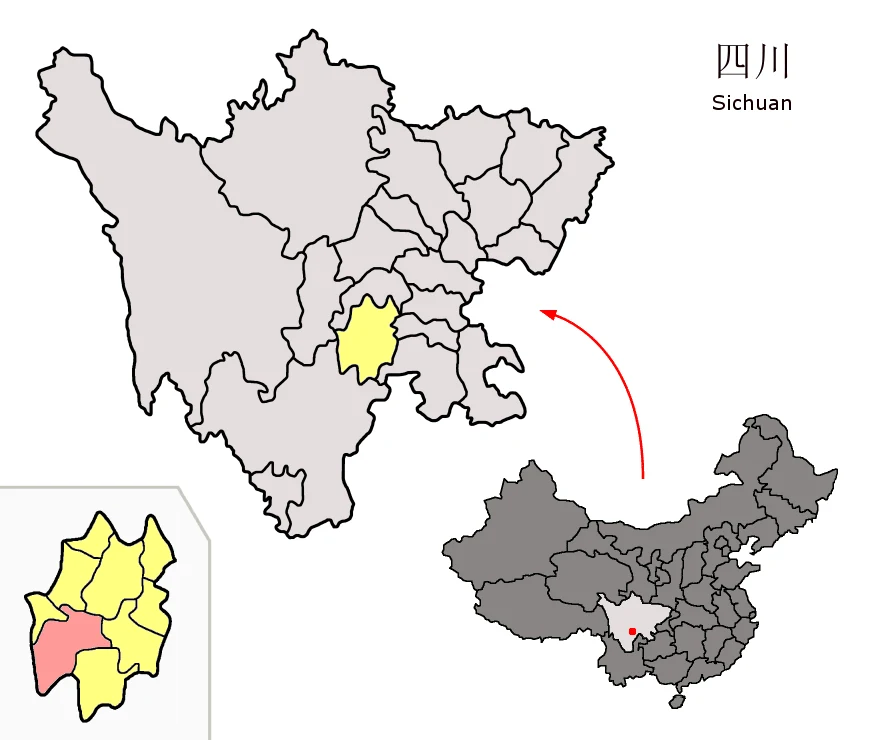 四川省内における峨辺彝族自治県の位置図