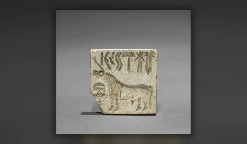 インダス文字と一角獣のような動物が刻まれた石製印章