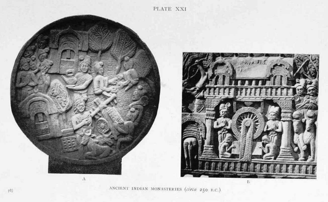古代インドの祇園精舎を表すバールフット浮彫の図版