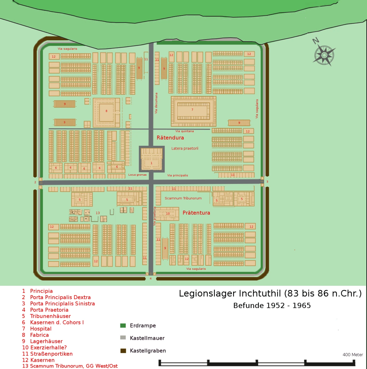 インクトゥヒル軍団要塞の平面復元図