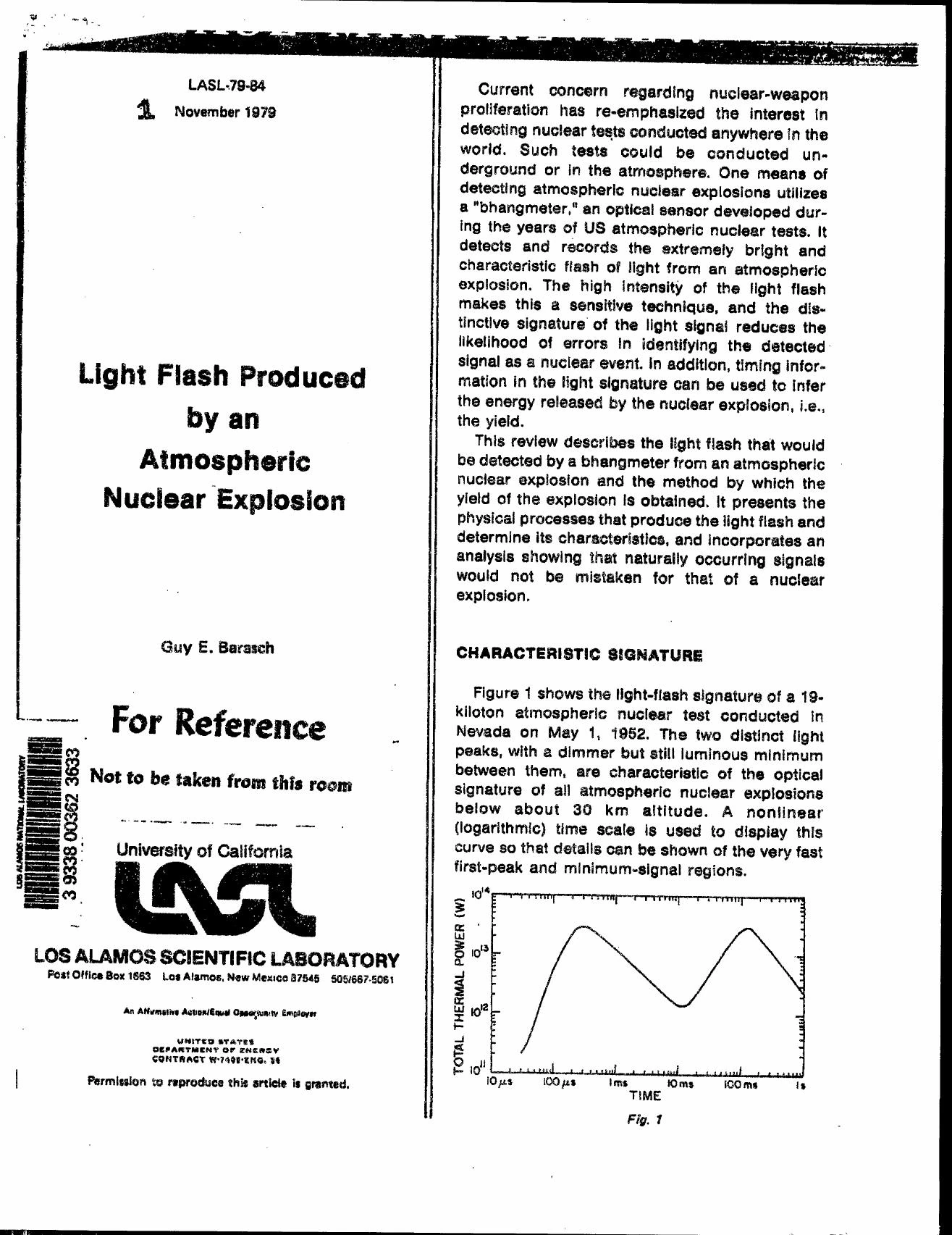 大気圏内核爆発の光学閃光を分析した1979年ロスアラモス技術報告の表紙