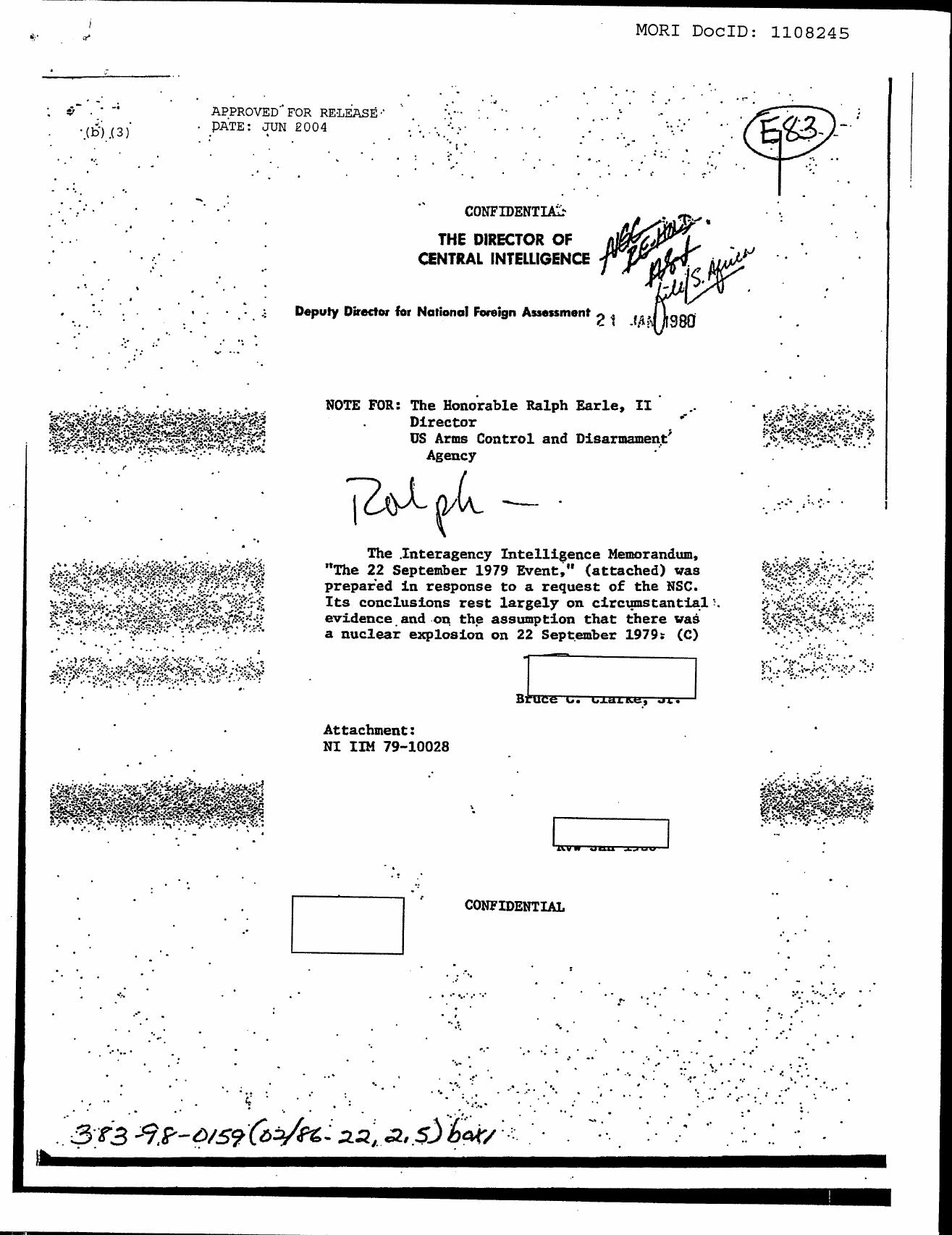 1979年12月の米中央情報長官報告「1979年9月22日の事象」の機密解除頁