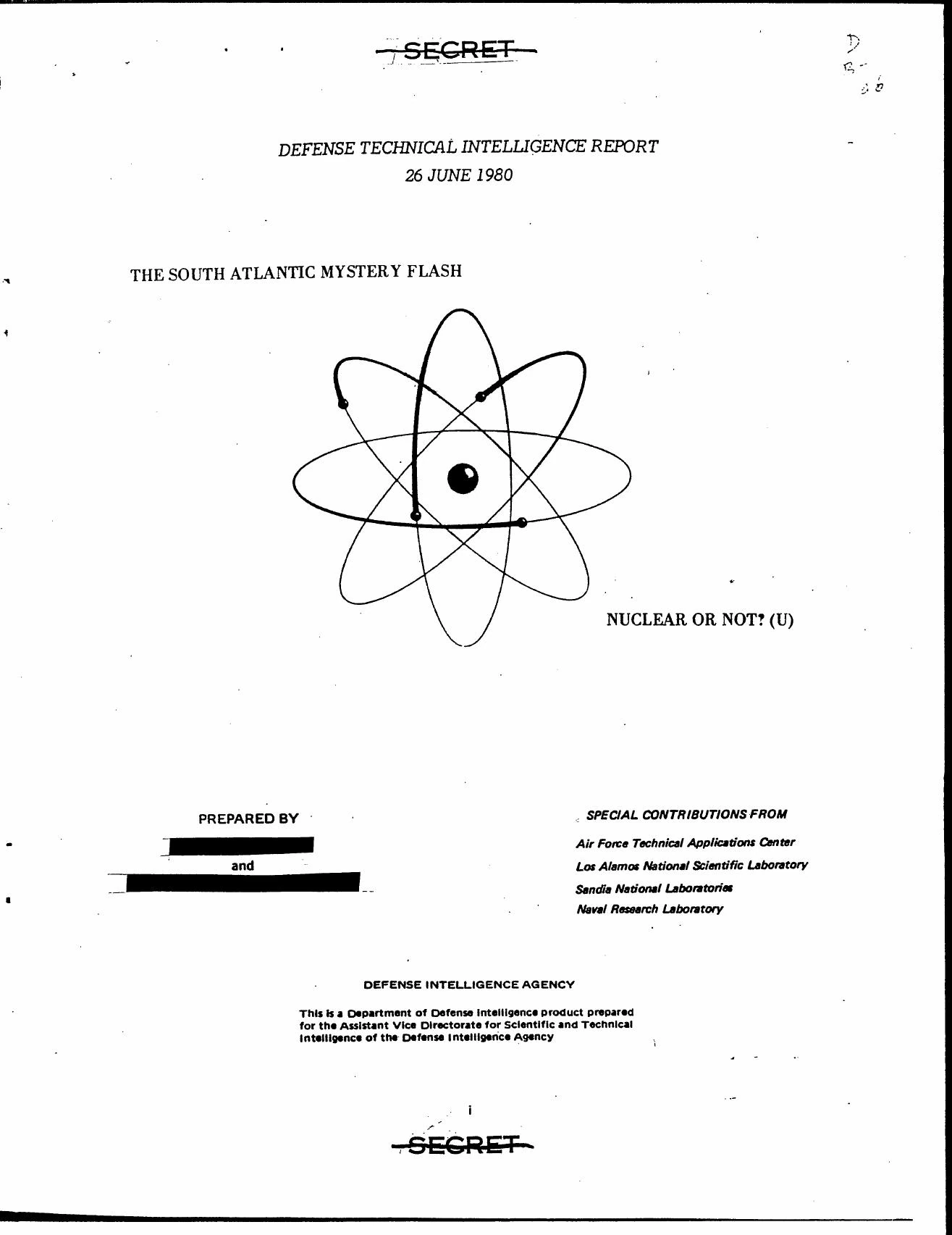 1980年6月の米国防情報局報告「南大西洋の謎の閃光」の表紙