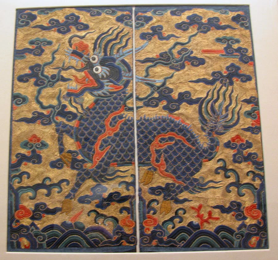 清代後期17世紀の麒麟を刺繍した一品武官用の方形補子