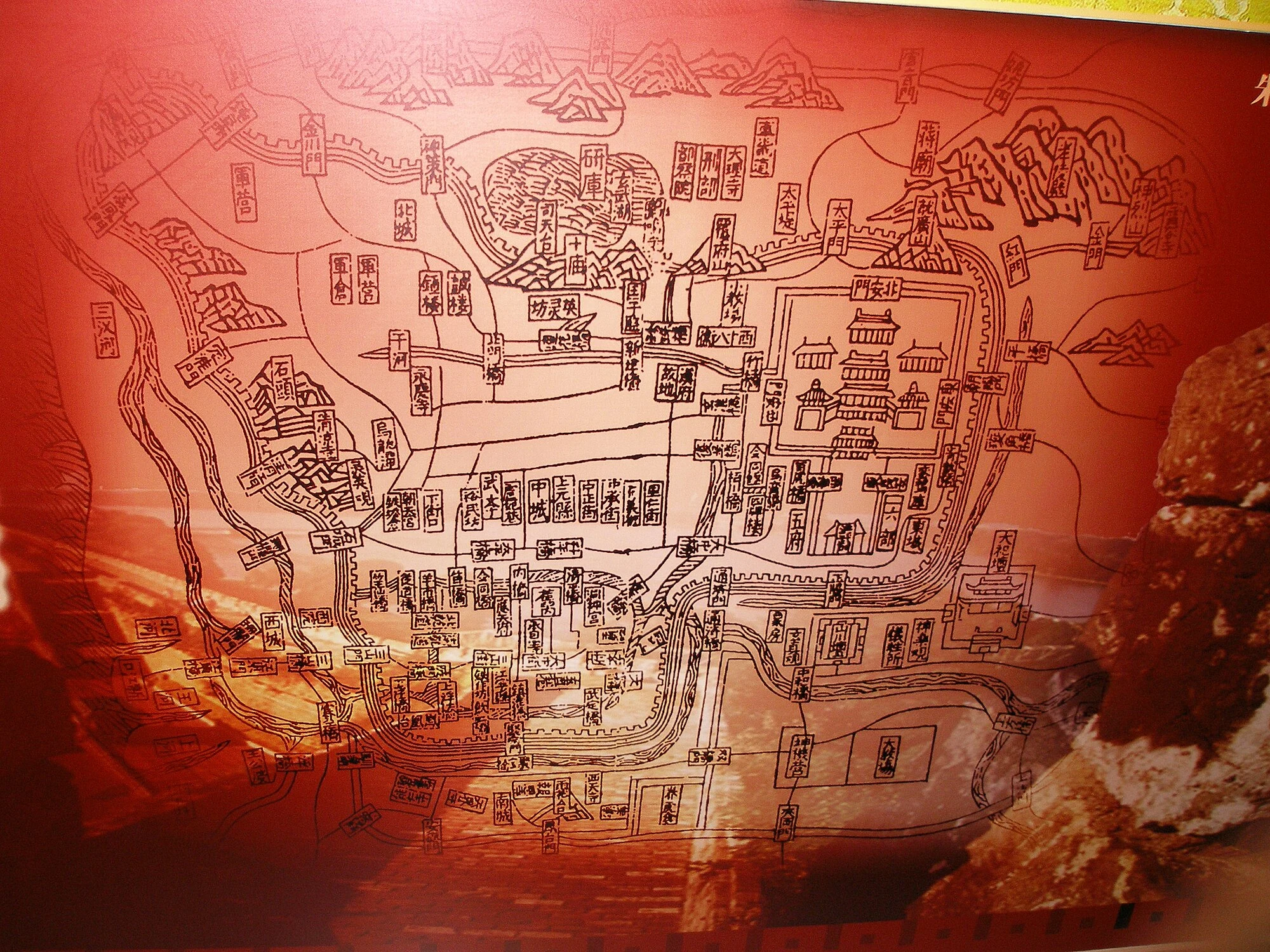 明代南京の城郭と街路の地図