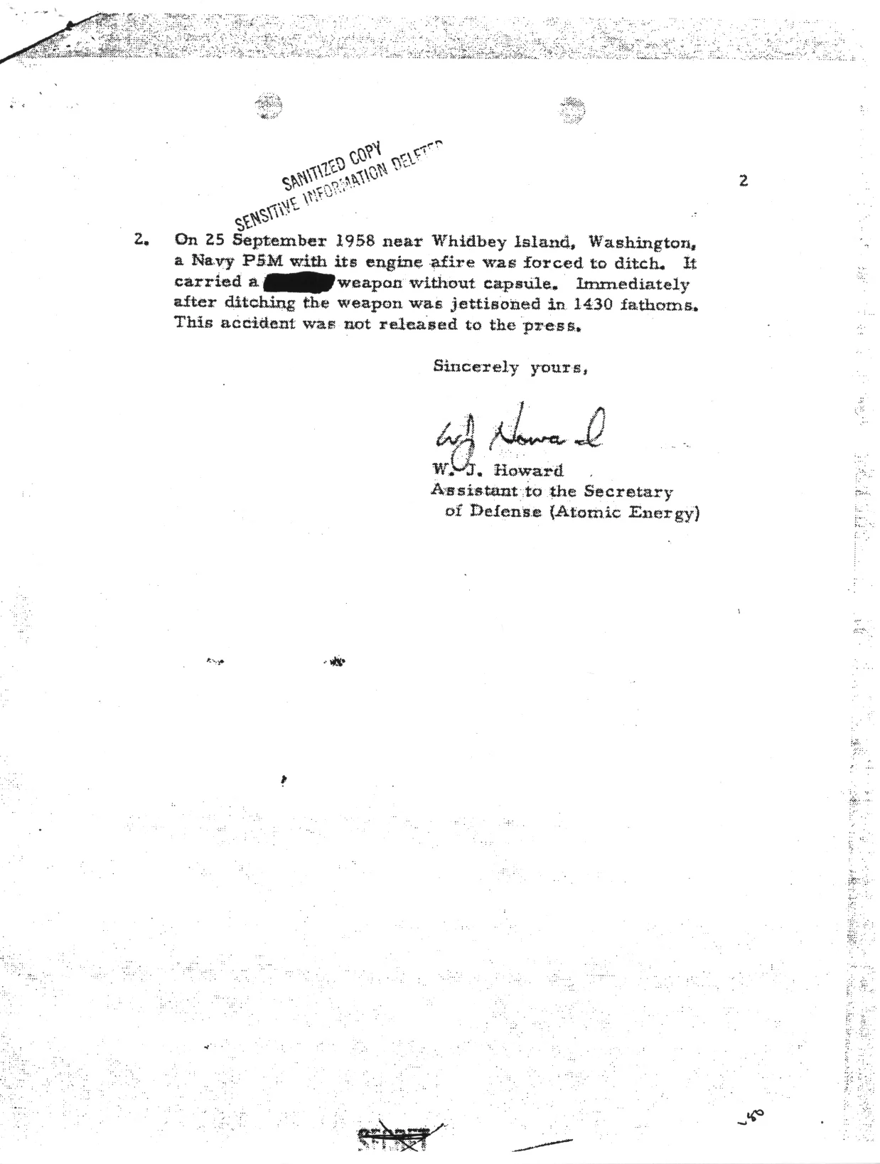 1966年W・J・Howard書簡の第2ページ