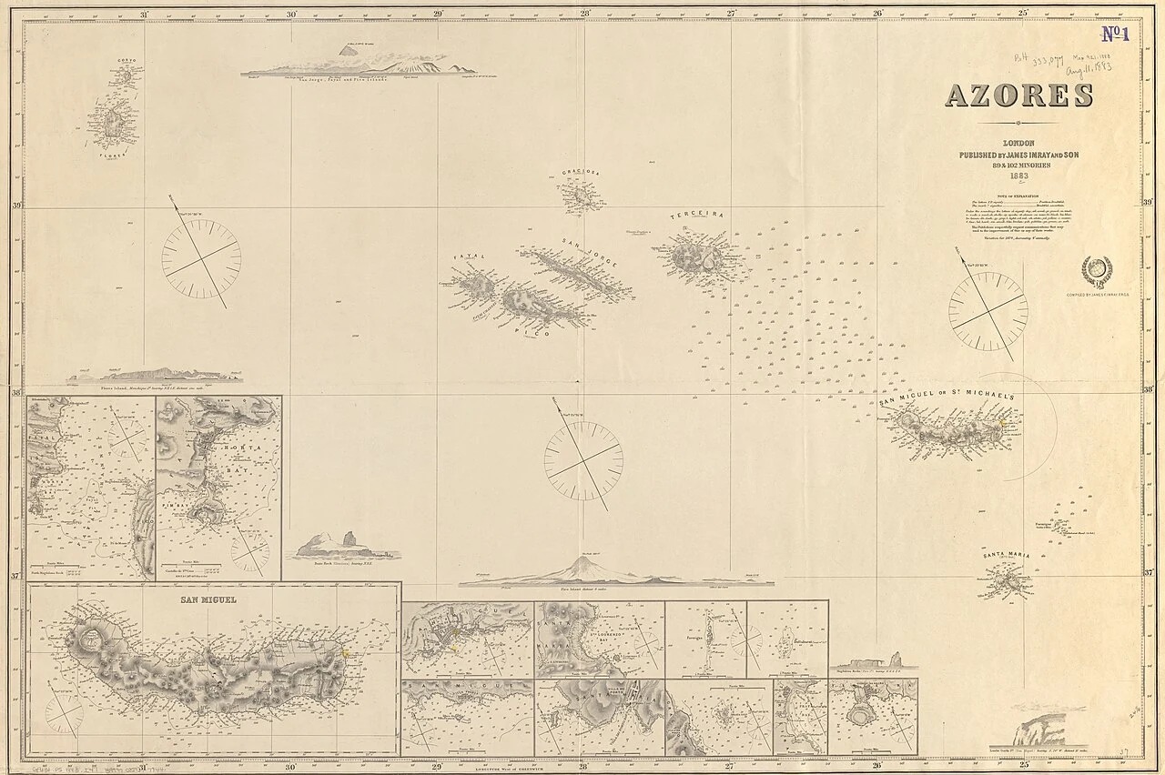 1883年に作られたアゾレス諸島の海図