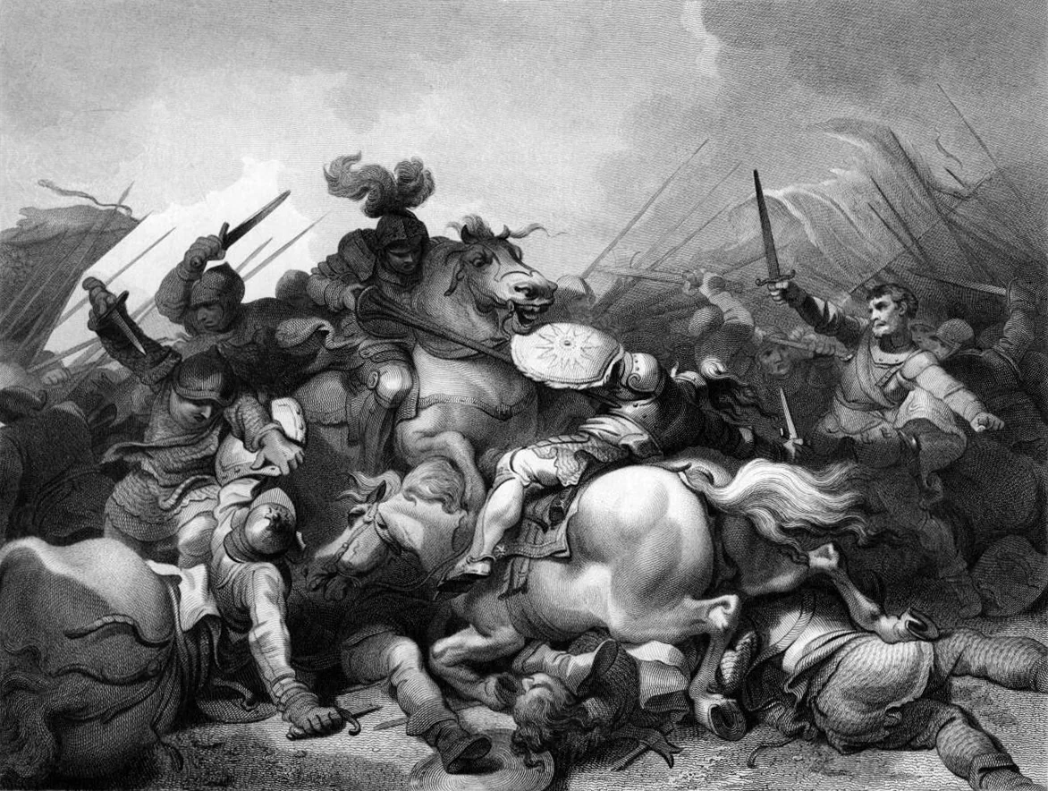後世に描かれたボズワースの戦いで騎馬兵が交戦する場面