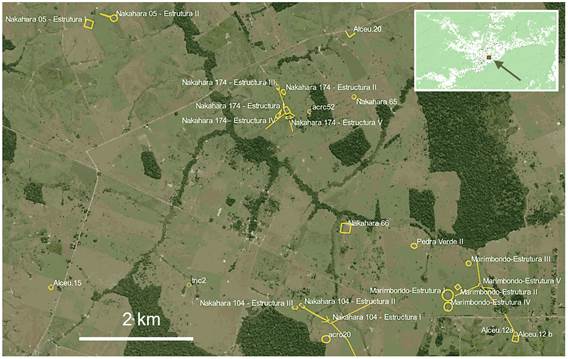 高密度中核域で多数の土塁が近接する様子を示す地図