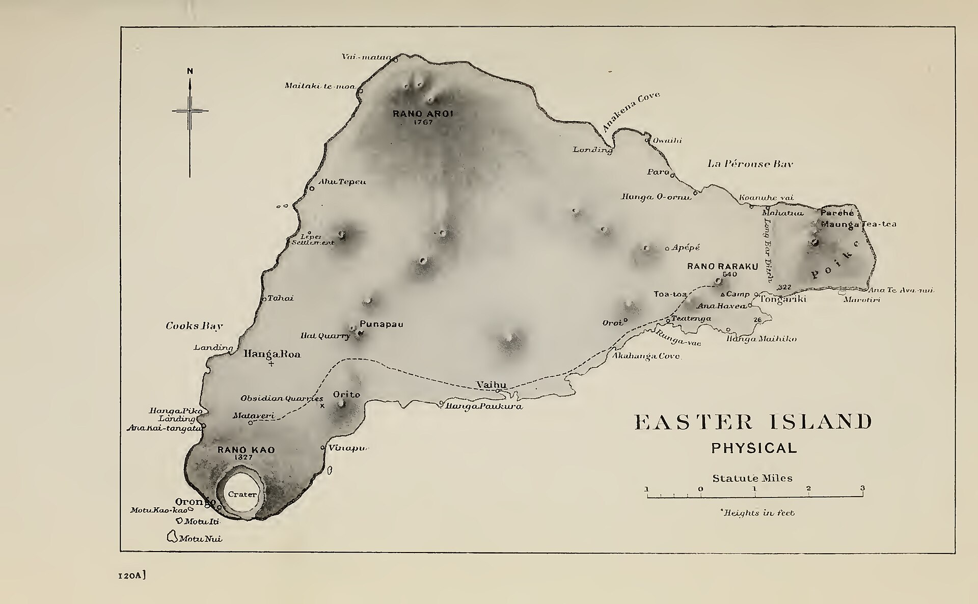 1919年刊行の書籍に掲載されたイースター島の地形図