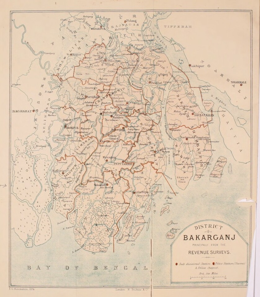 1876年のバカルガンジ地区の地図